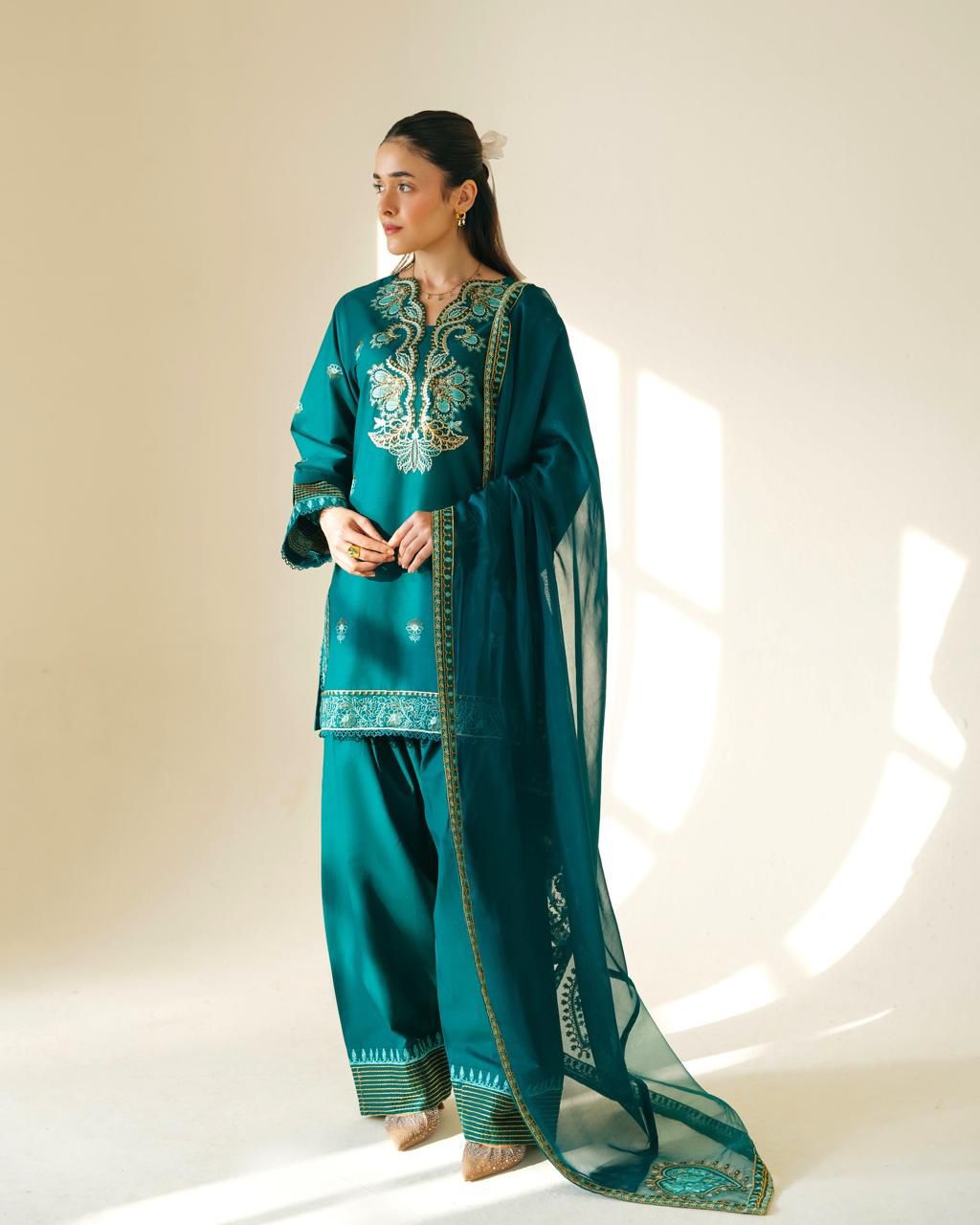 CROSS STICH 3 Pc Unstitched Embroidery Suit