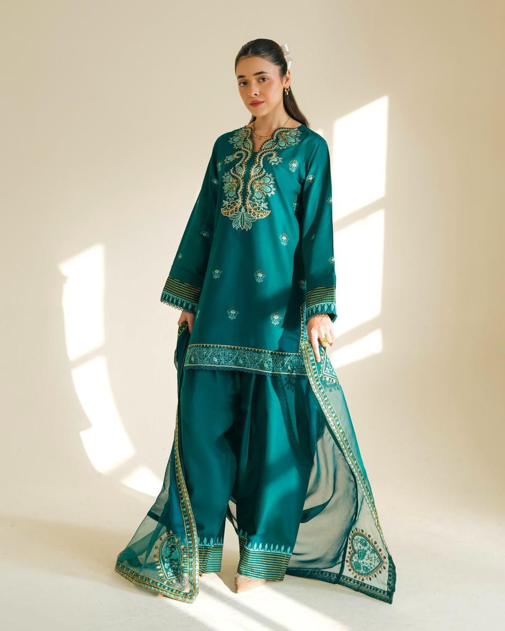 CROSS STICH 3 Pc Unstitched Embroidery Suit