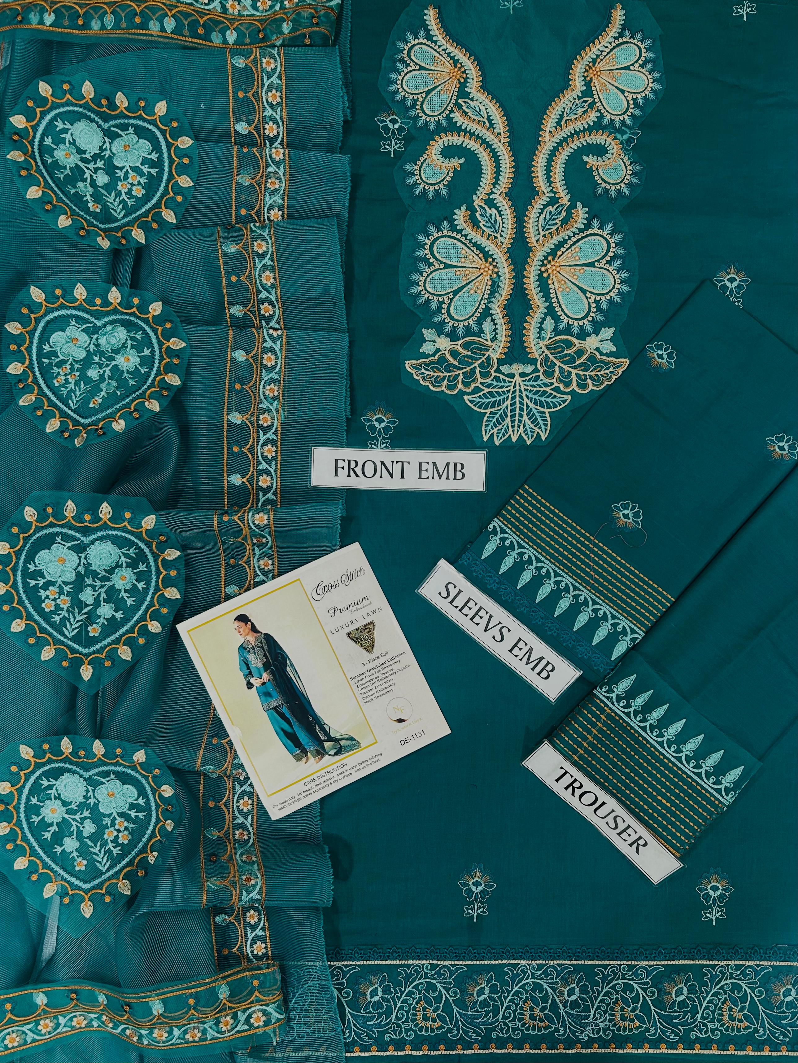 CROSS STICH 3 Pc Unstitched Embroidery Suit