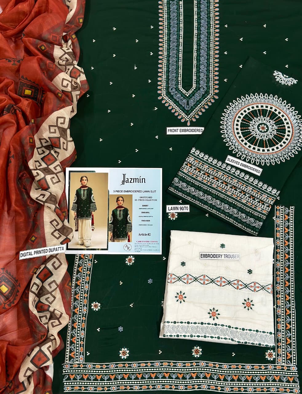 Jazmin 3pc Embroidered Lawn Suit