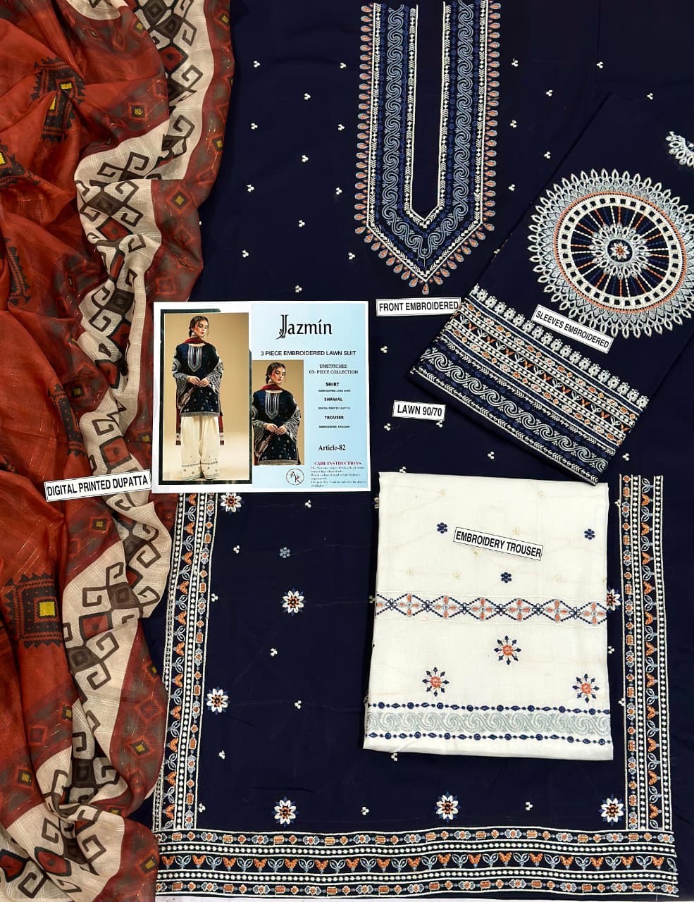 Jazmin 3pc Lawn Embroidered Suit