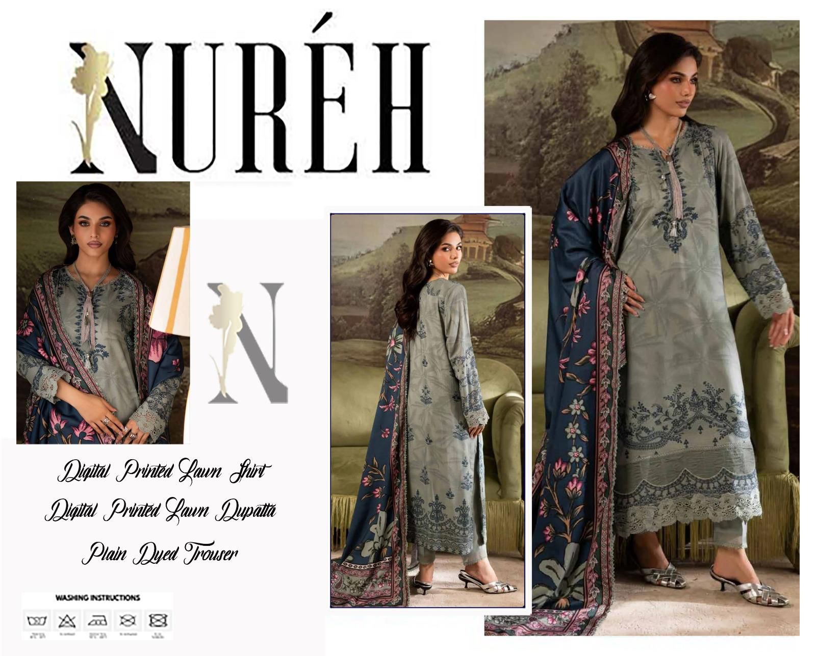 NUREH Digital Printed Lawn 3pc