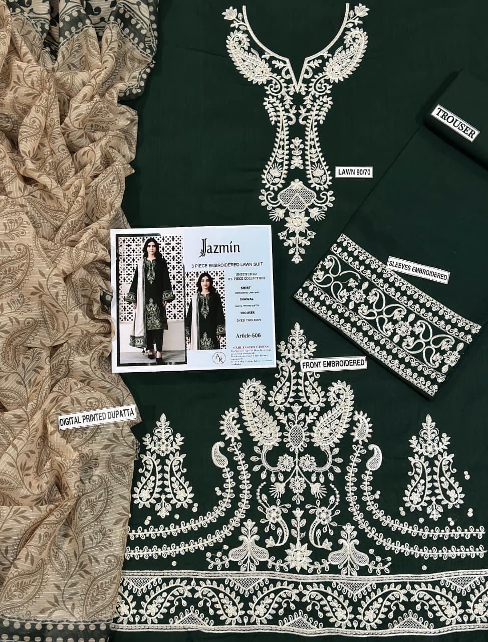 JAZMIN Lawn Embroidered 3pc