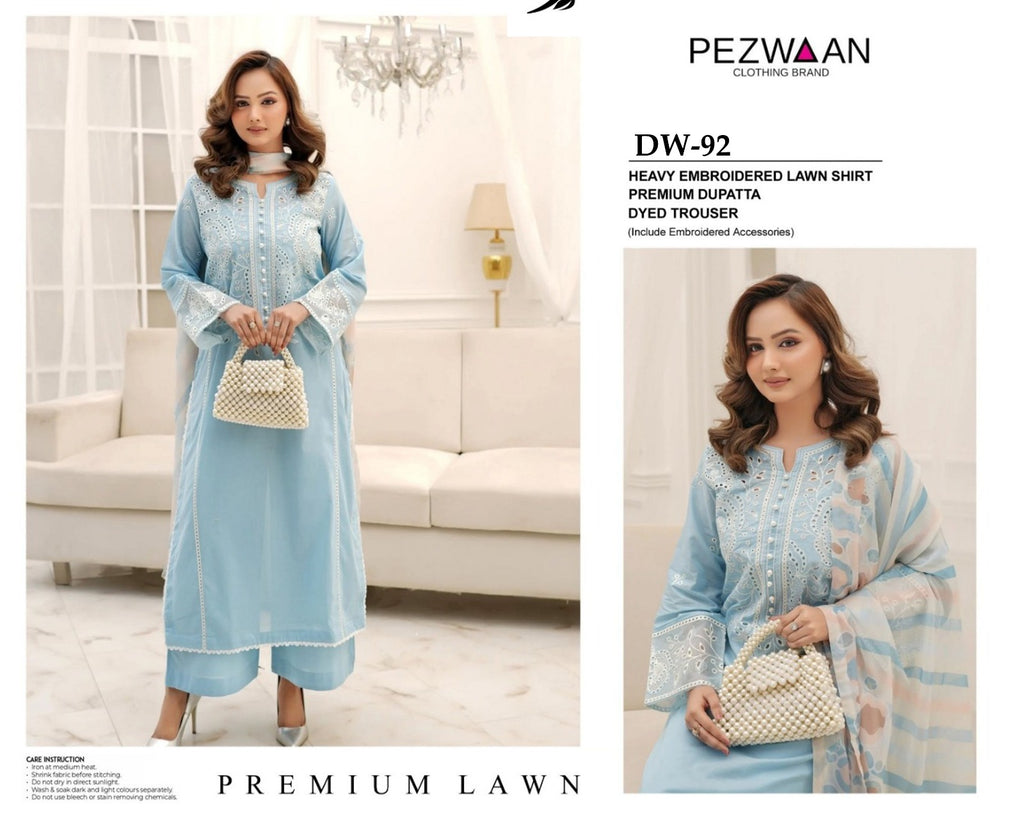 PEZWAAN 3pc Embroidered Lawn Suit