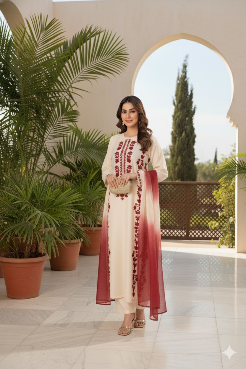 LAAM 3pc Embroidered Lawn Suit