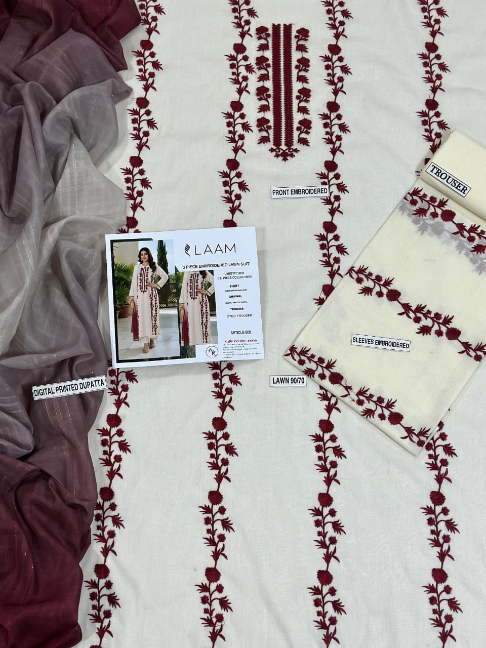 LAAM 3pc Embroidered Lawn Suit
