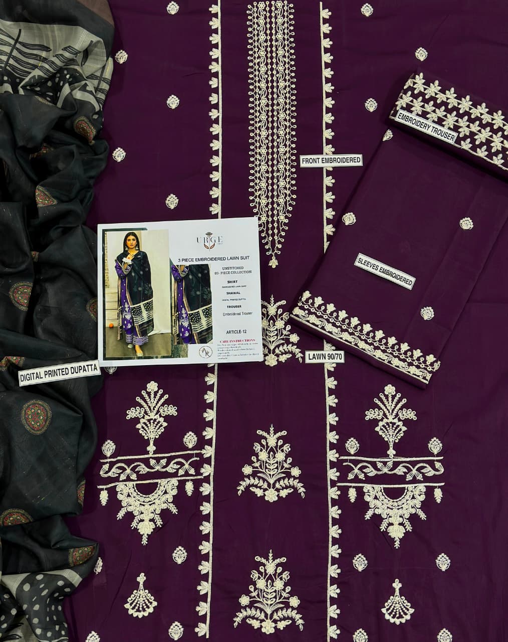 URGE 3pc Embroidered Lawn Suit