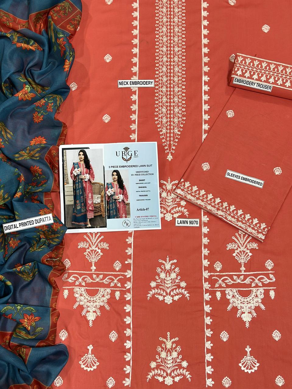 URGE 3pc Embroidered Lawn Suit