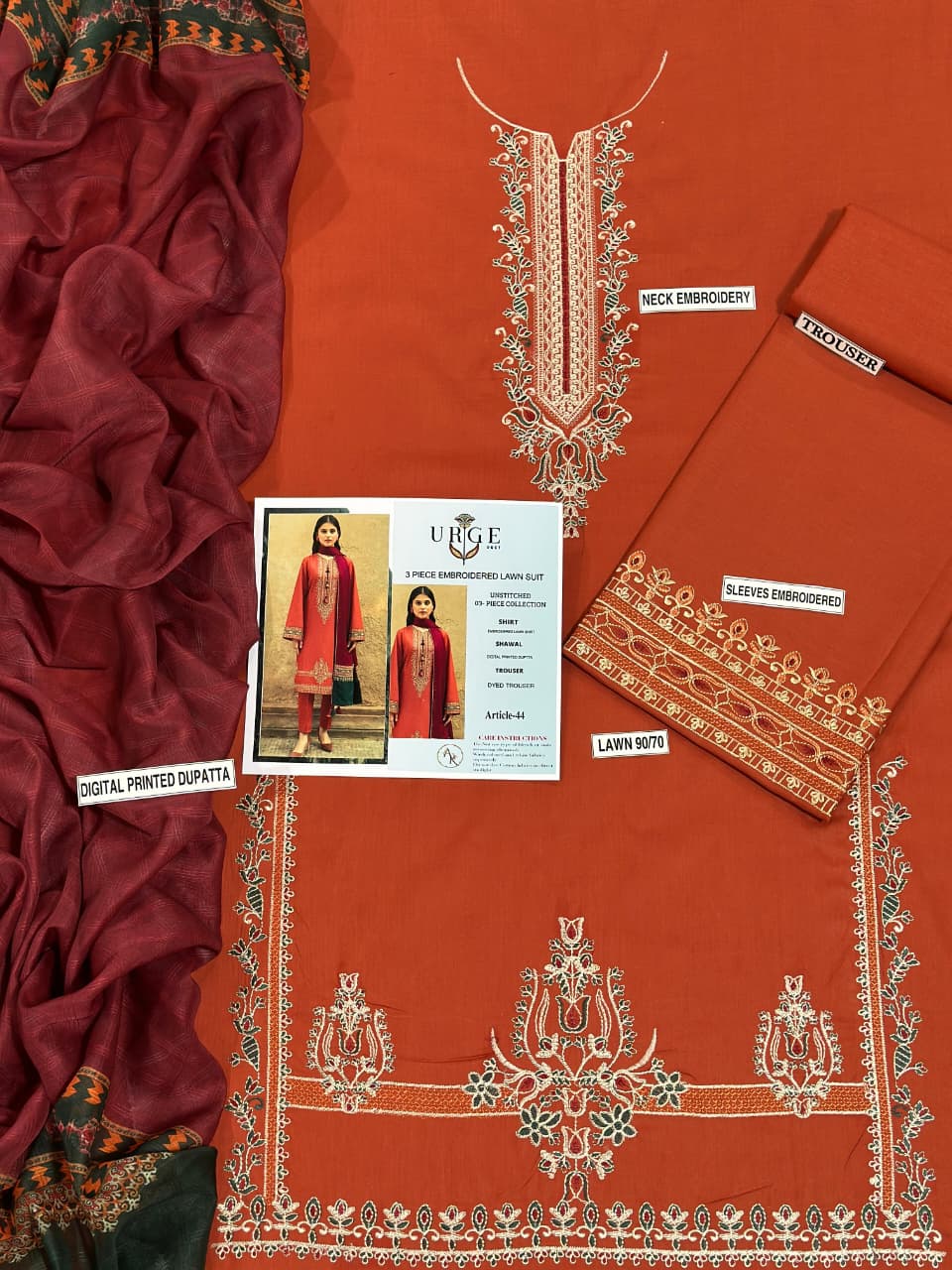 URGE 3pc Embroidered Lawn Suit