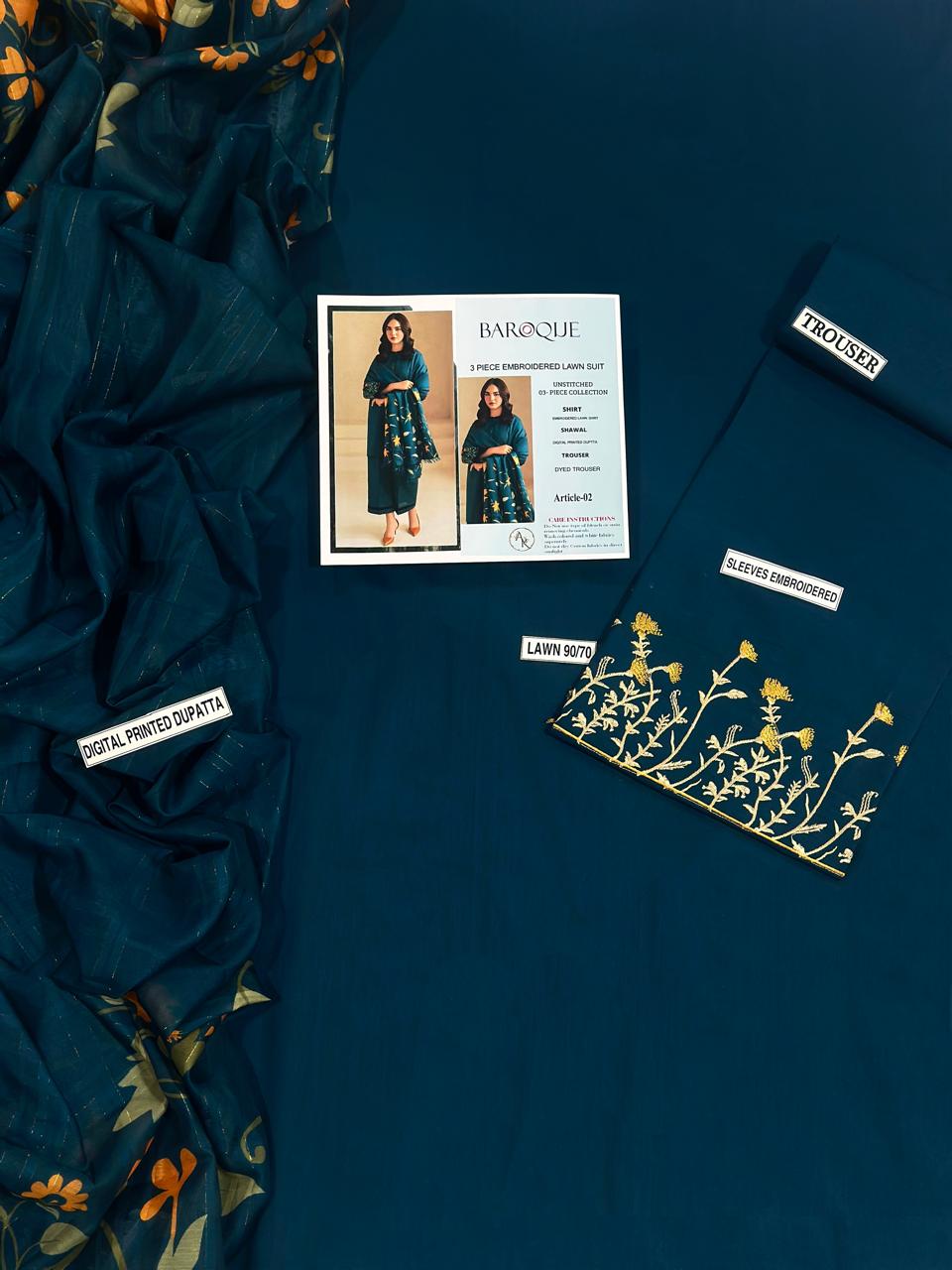 BAROQUE 3pc Embroidered Lawn Suit