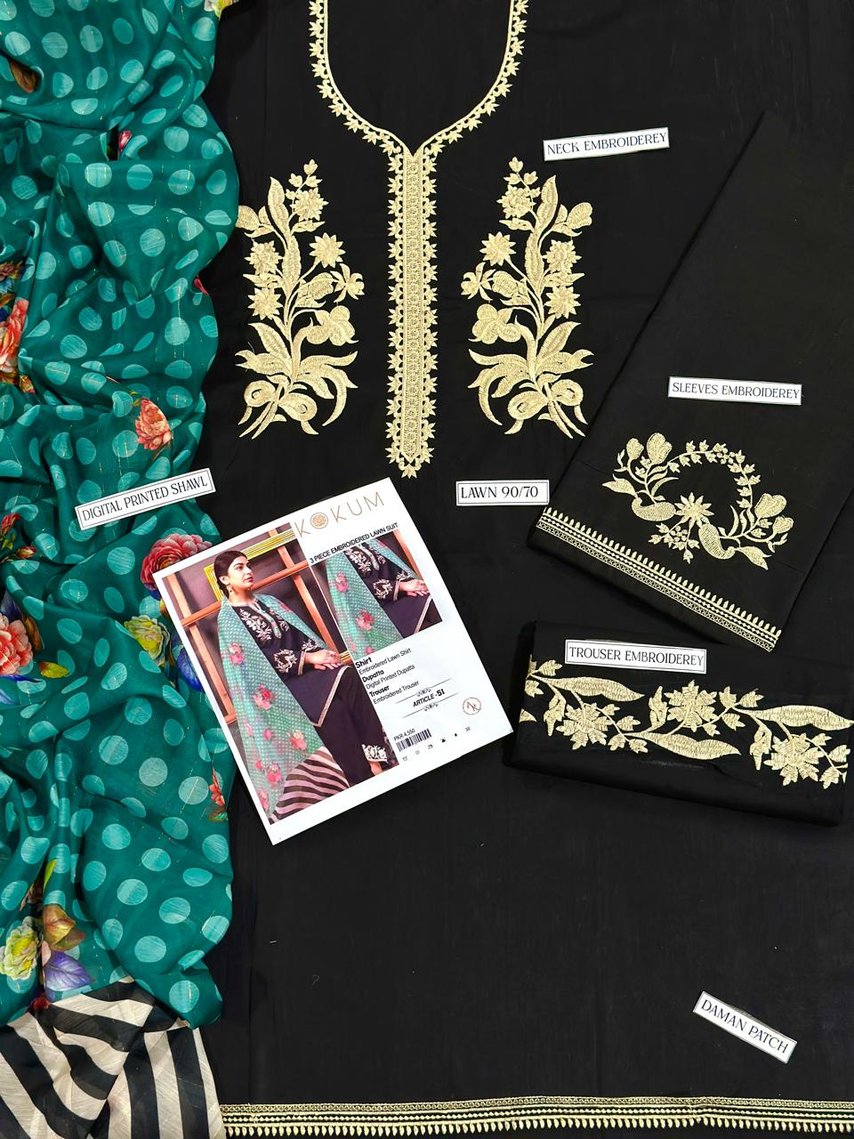 KOKUM 3pc Embroidered Lawn Suit