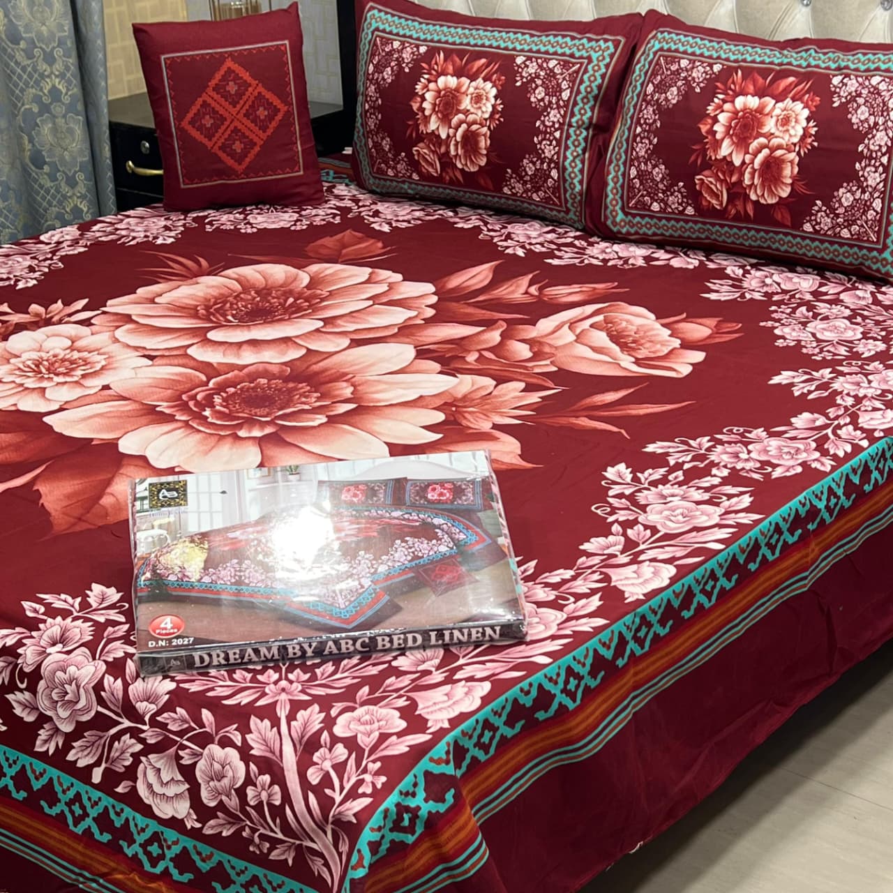 4Pcs Crystal Cotton King Size Bed Sheet Set-3D Printed