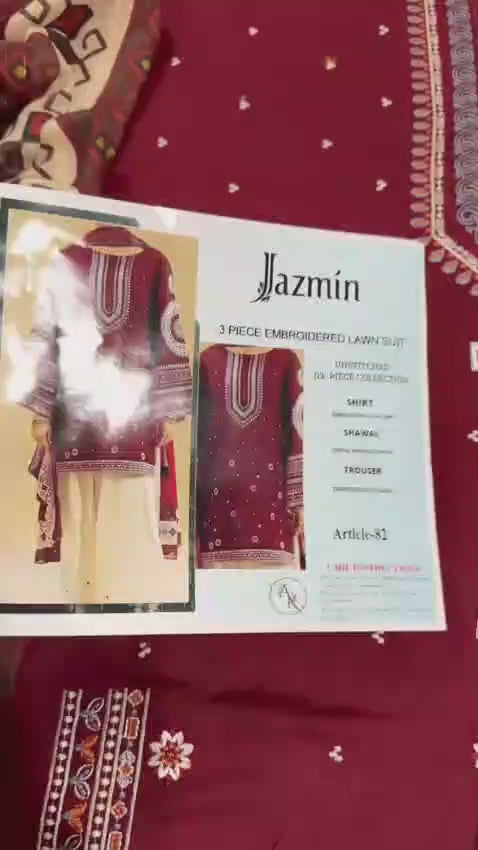 Jazmin 3pc Embroidered Lawn Suit