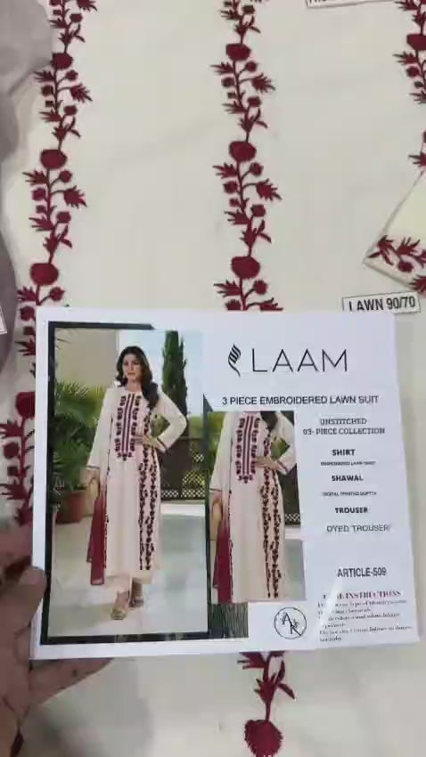 LAAM 3pc Embroidered Lawn Suit