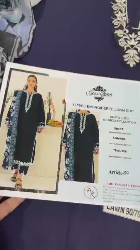 CROSS STITCH 3pc Embroidered Lawn Suit
