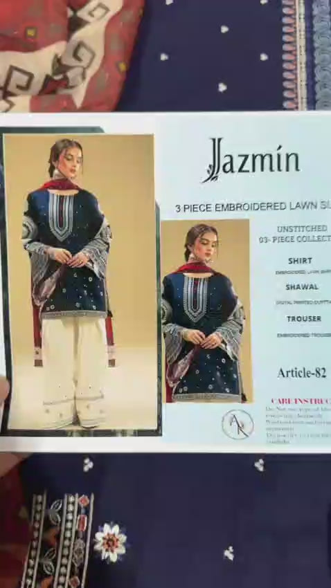 Jazmin 3pc Lawn Embroidered Suit