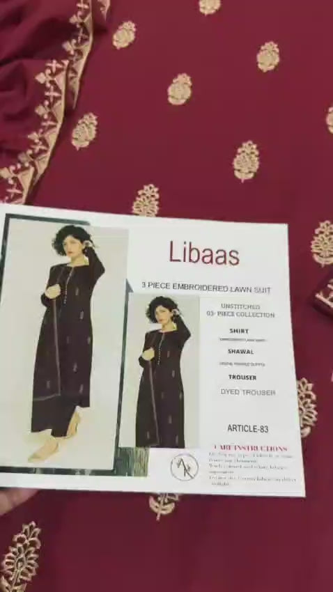 LIBAAS 3pc Embroidered Lawn Suit